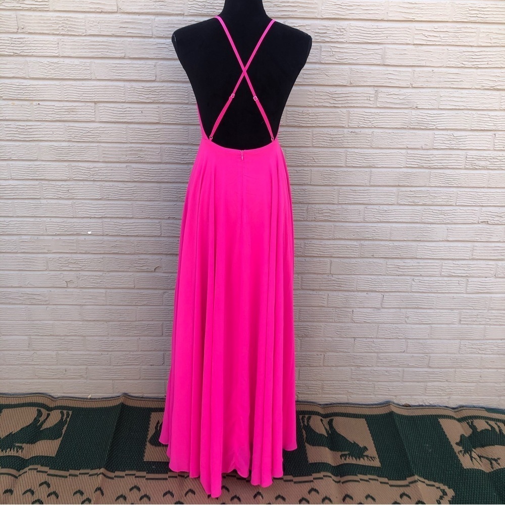 Leshop Fuchsia Pink Georgette Full Length Gown Open Back & Crisscross Straps S - Picture 3 of 6